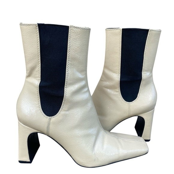 ZARA Ivory Cream Patent Leather Mid Calf Chelsea Boots Size 6 - Picture 2 of 8